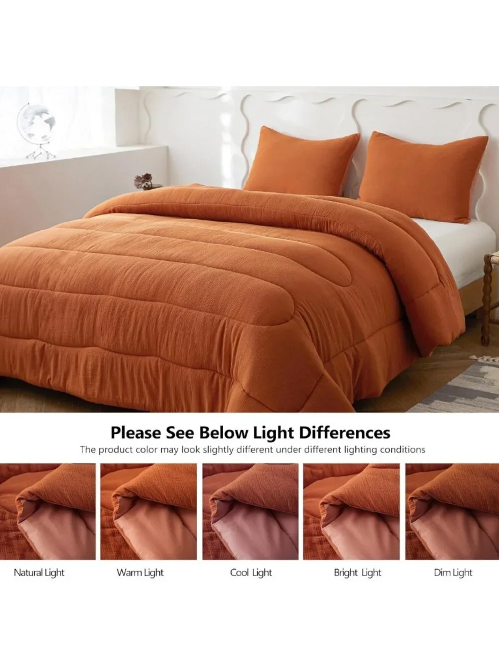Soft Lightweight 100% Cotton Muslin Comforter Set King, 3PC All Seasons Bedding